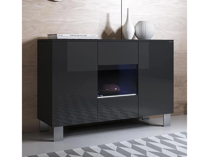 Aparador para Salón comedor en Negro con LED 120x40x82cm Luke A2