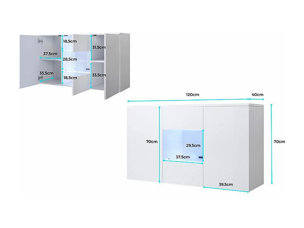 Bahut Buffet pour Salon Salle à manger en Blanc avec LED 120x40x70cm Luke A2