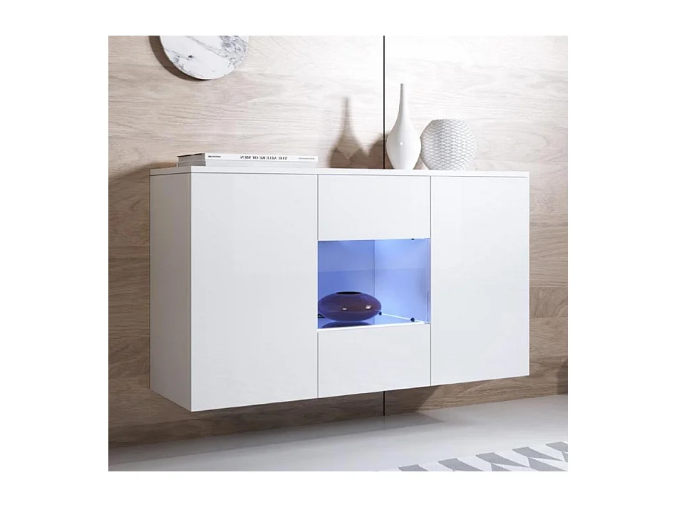 Bahut Buffet pour Salon Salle à manger en Blanc avec LED 120x40x70cm Luke A2