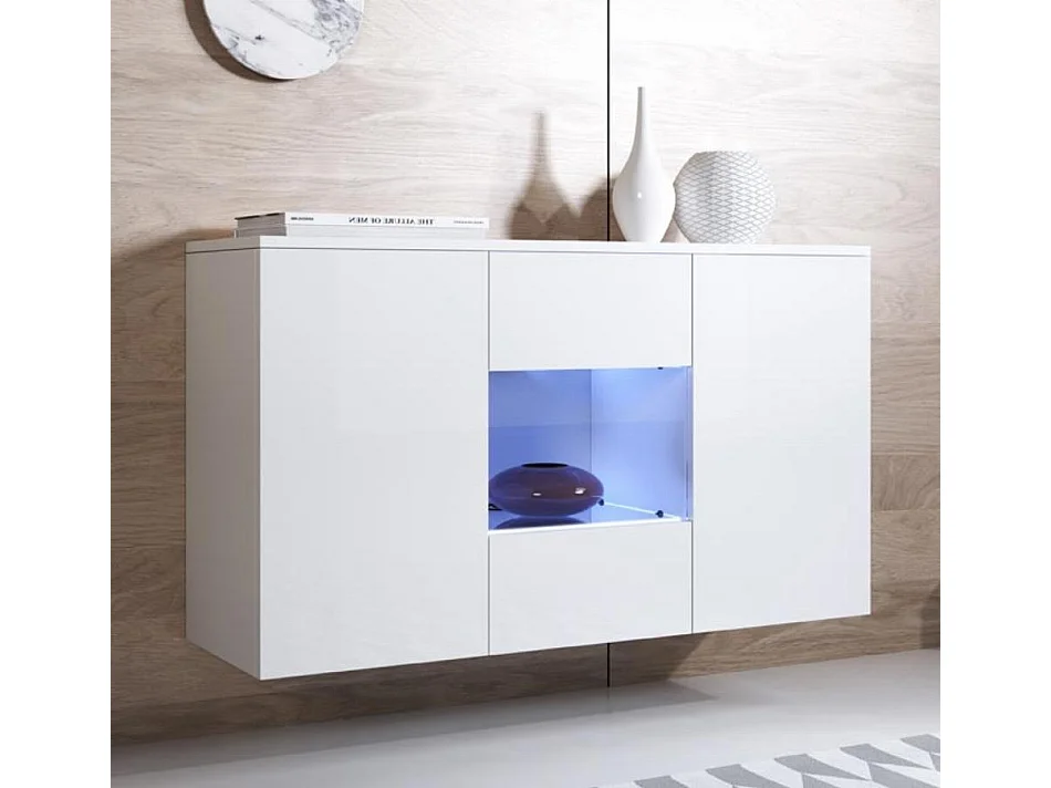 Bahut Buffet pour Salon Salle à manger en Blanc avec LED 120x40x70cm Luke A2