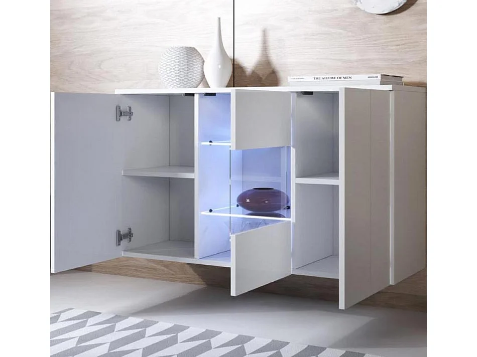 Bahut Buffet pour Salon Salle à manger en Blanc avec LED 120x40x70cm Luke A2