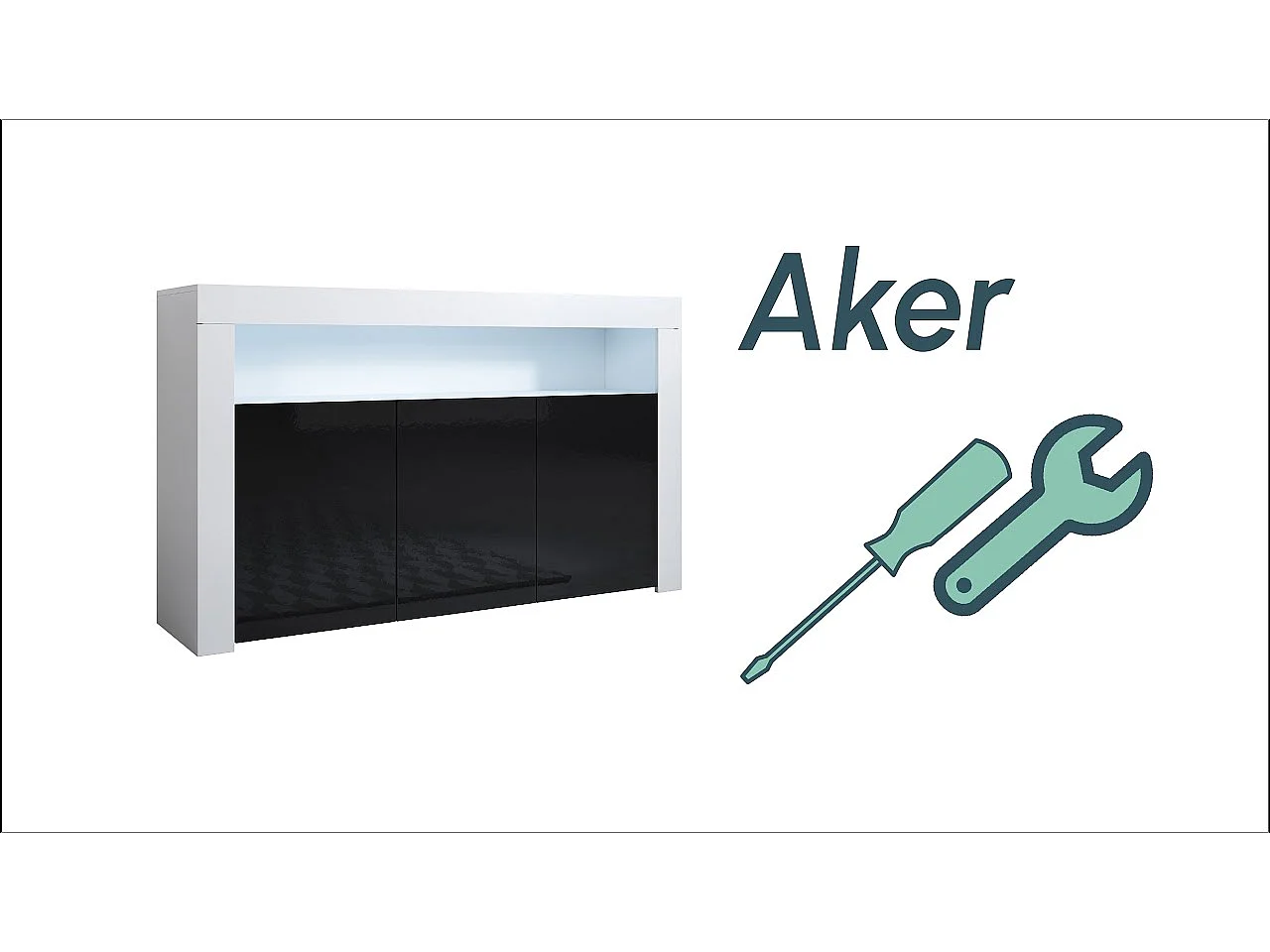 Bahut Buffet pour Salon Salle à manger en Blanc et Gris avec LED 155x37x91,5cm Aker