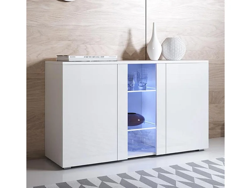 Bahut Buffet pour Salon Salle à manger en Blanc avec LED 120x40x72cm Luke A1