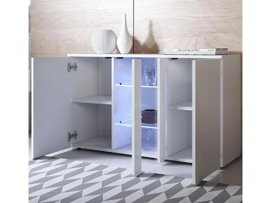 Aparador para Salón comedor en Blanco con LED 120x40x72cm Luke A1