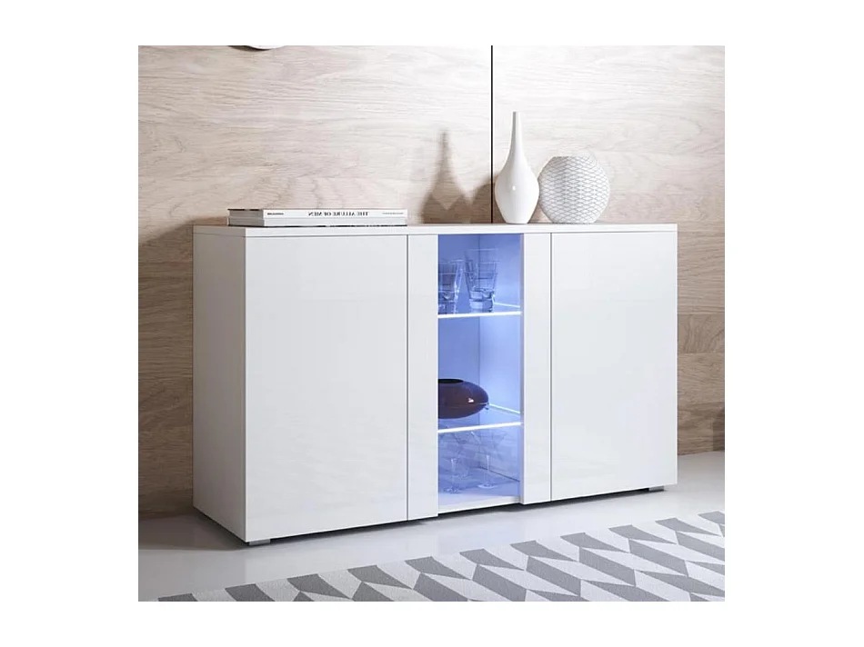 Bahut Buffet pour Salon Salle à manger en Blanc avec LED 120x40x72cm Luke A1
