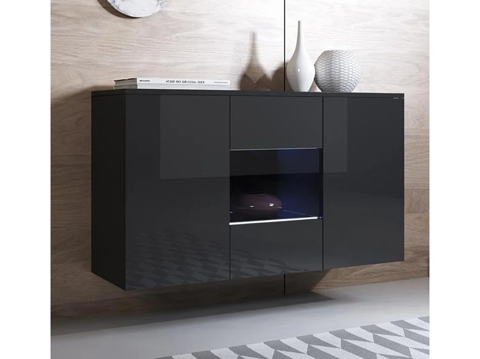 Bahut Buffet pour Salon Salle à manger en Noir avec LED 120x40x70cm Luke A2