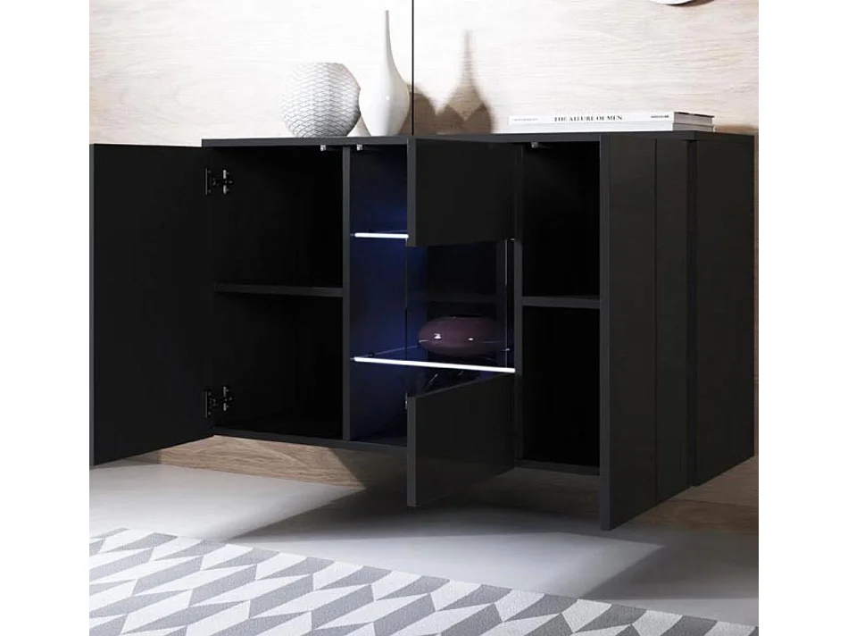 Bahut Buffet pour Salon Salle à manger en Noir avec LED 120x40x70cm Luke A2