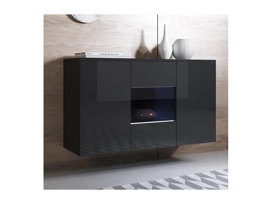 Bahut Buffet pour Salon Salle à manger en Noir avec LED 120x40x70cm Luke A2