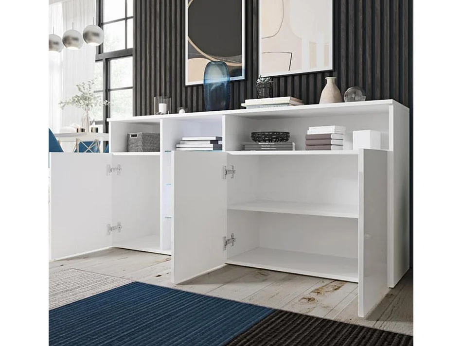 Aparador para Salón comedor en Blanco con LED 150x35x70cm Clark