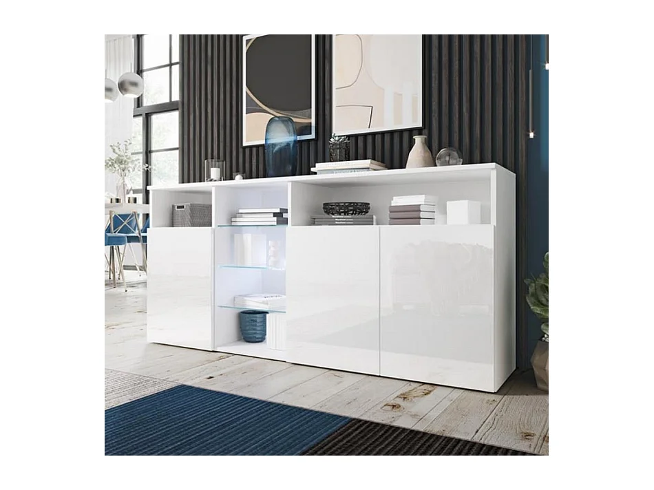 Bahut Buffet pour Salon Salle à manger en Blanc avec LED 150x35x70cm Clark