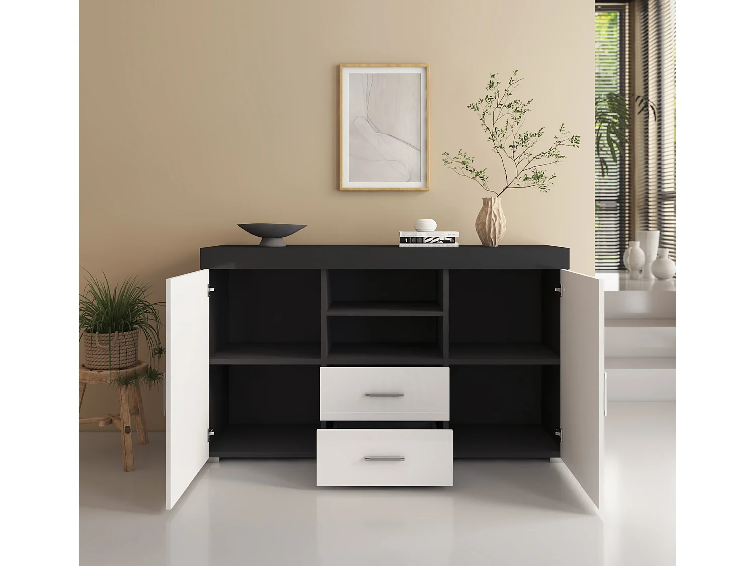 Aparador para Salón comedor en Negro y Blanco 140x40x80cm Roque