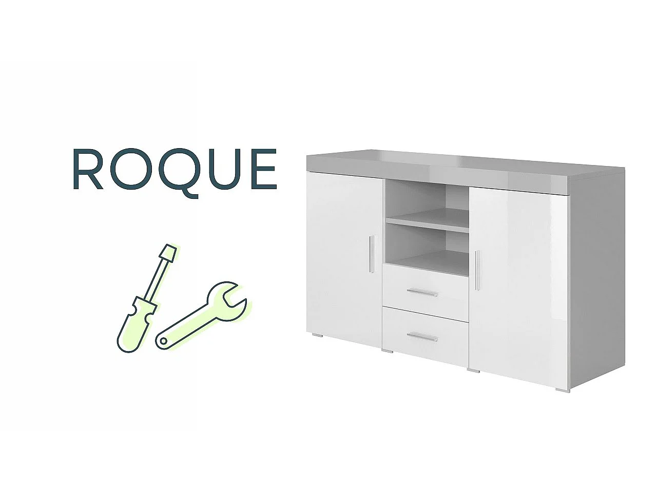 Bahut Buffet pour Salon Salle à manger en Noir et Blanc 140x40x80cm Roque