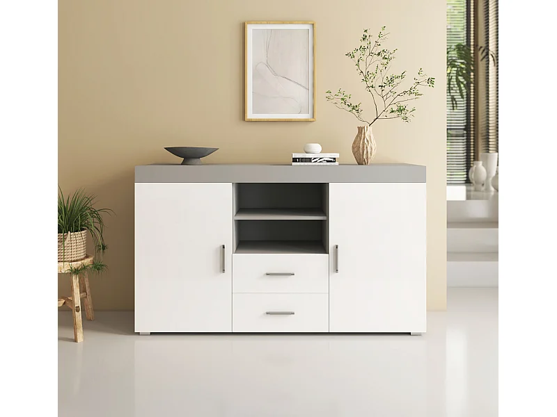 Aparador para Salón comedor en Gris y blanco 140x40x80cm Roque