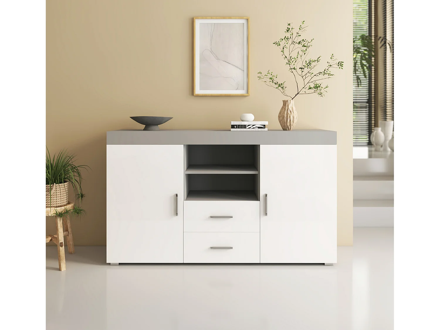 Aparador para Salón comedor en Gris y blanco 140x40x80cm Roque