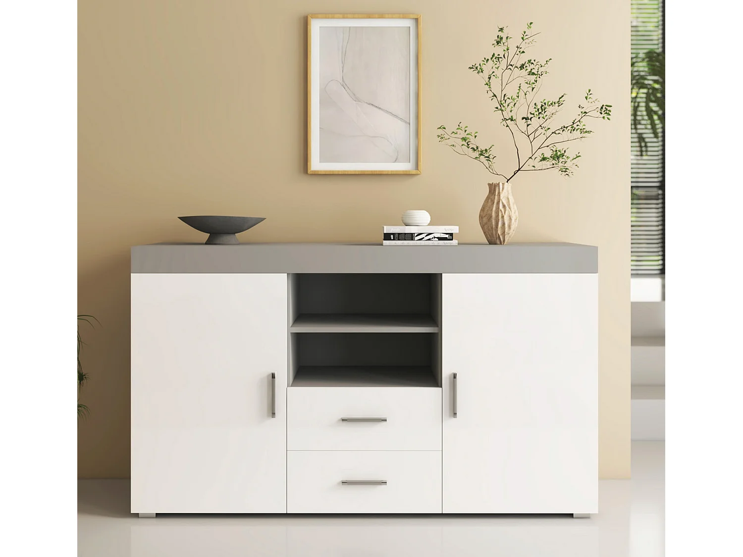 Aparador para Salón comedor en Gris y blanco 140x40x80cm Roque