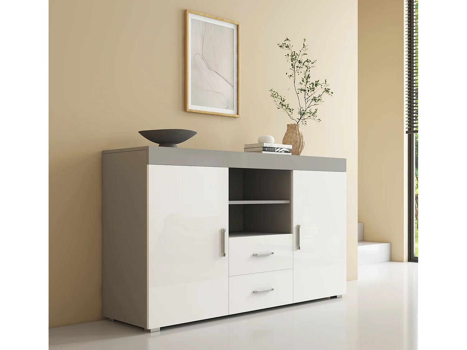 Aparador para Salón comedor en Gris y blanco 140x40x80cm Roque