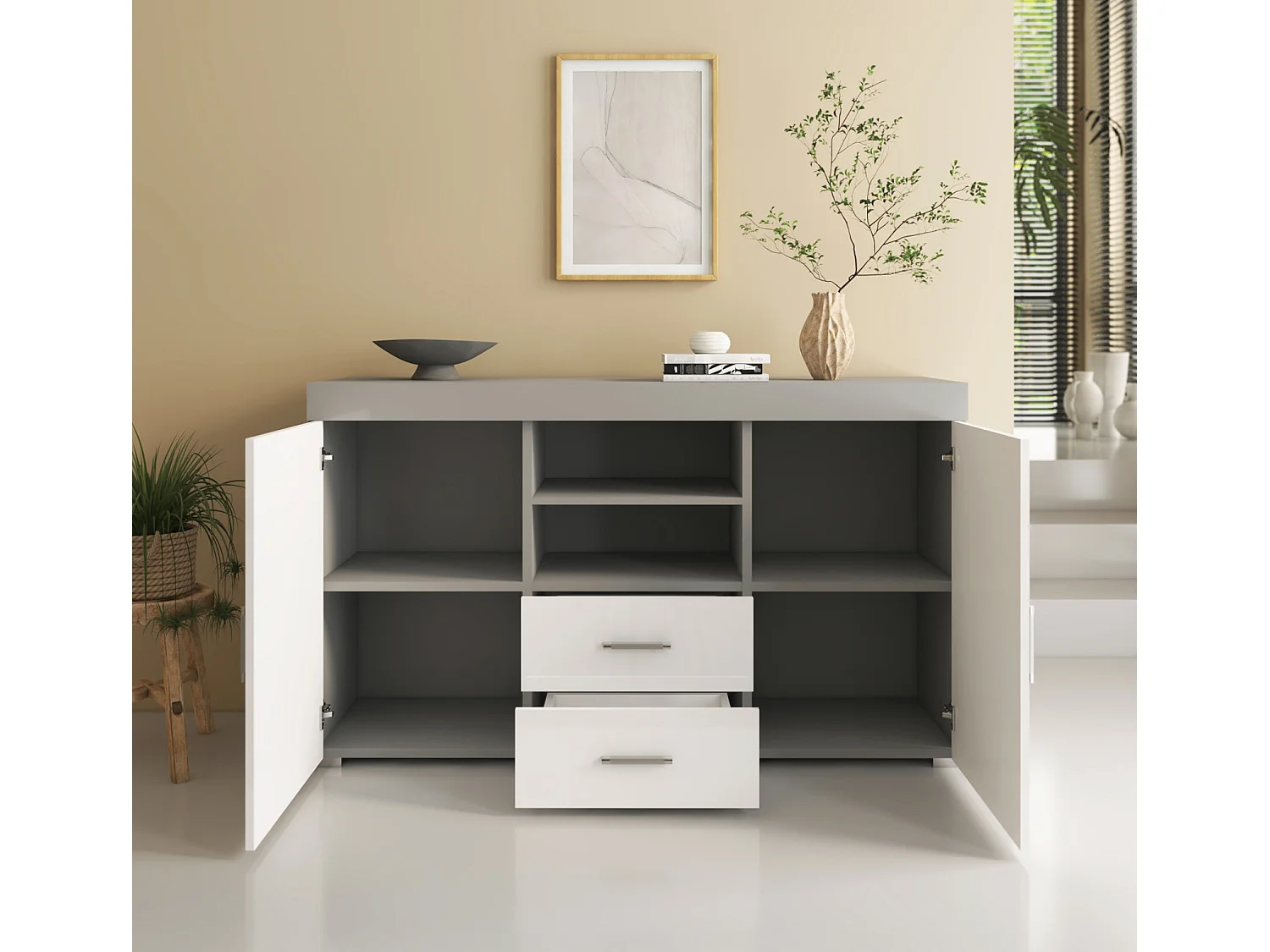 Aparador para Salón comedor en Gris y blanco 140x40x80cm Roque