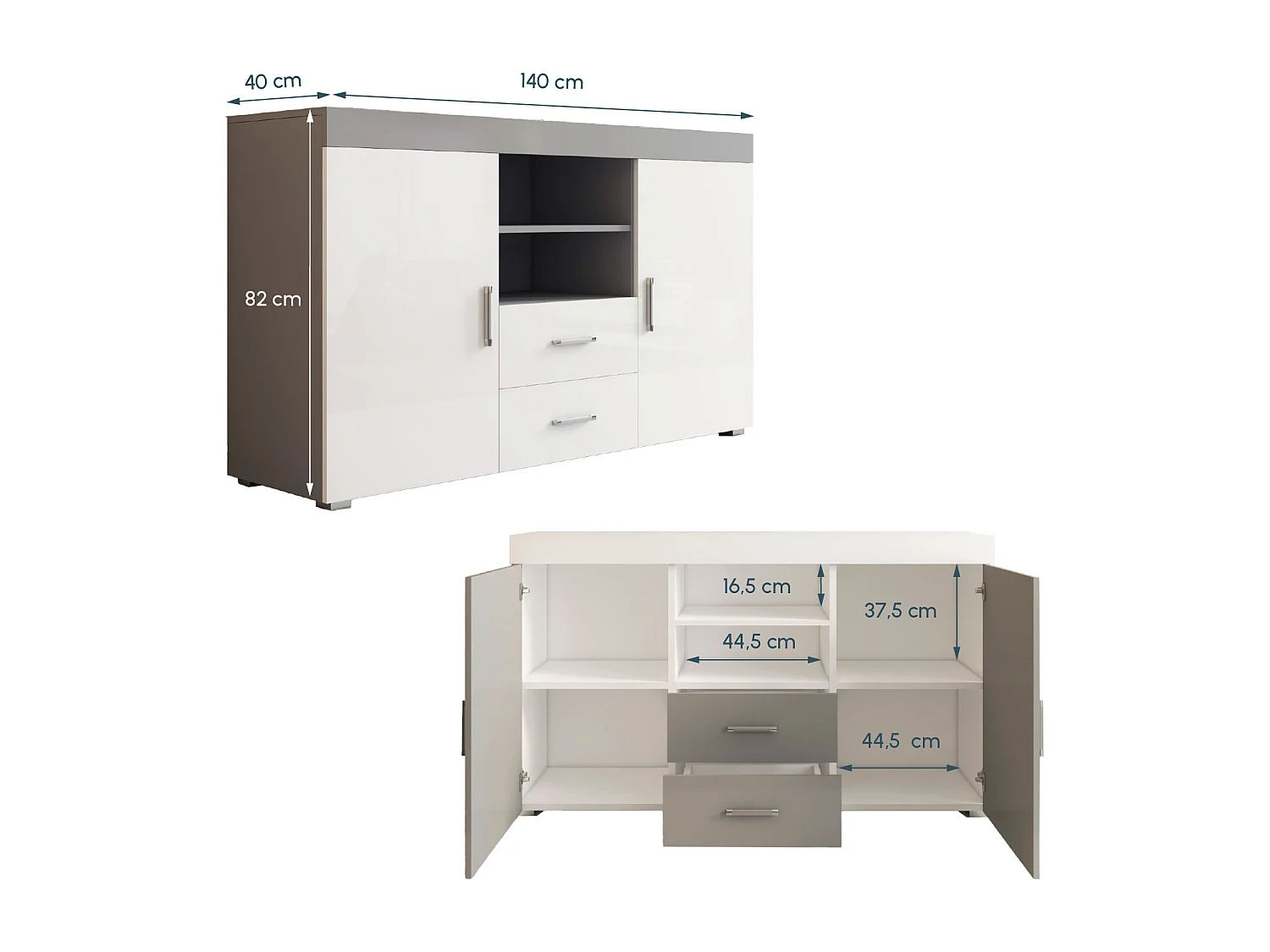 Aparador para Salón comedor en Gris y blanco 140x40x80cm Roque