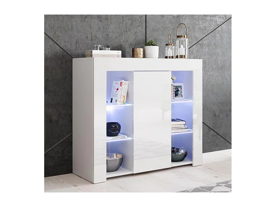 Bahut Buffet pour Salon Salle à manger en Blanc avec LED 94x35x83cm Lilian