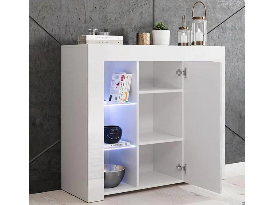 Bahut Buffet pour Salon Salle à manger en Blanc avec LED 94x35x83cm Lilian