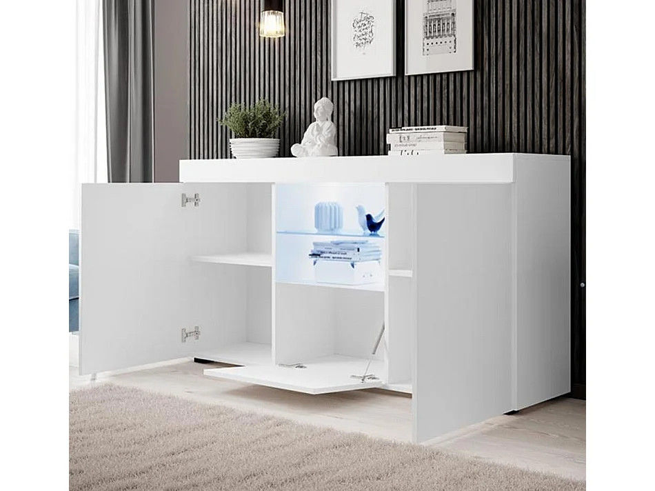 Aparador para Salón comedor en Blanco con LED 150x40x80cm Natolia