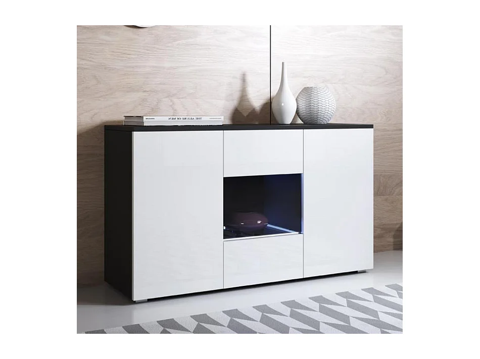 Bahut Buffet pour Salon Salle à manger en Noir et Blanc avec LED 120x40x72cm Luke A2