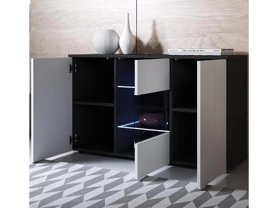 Aparador para Salón comedor en Negro y Blanco con LED 120x40x72cm Luke A2