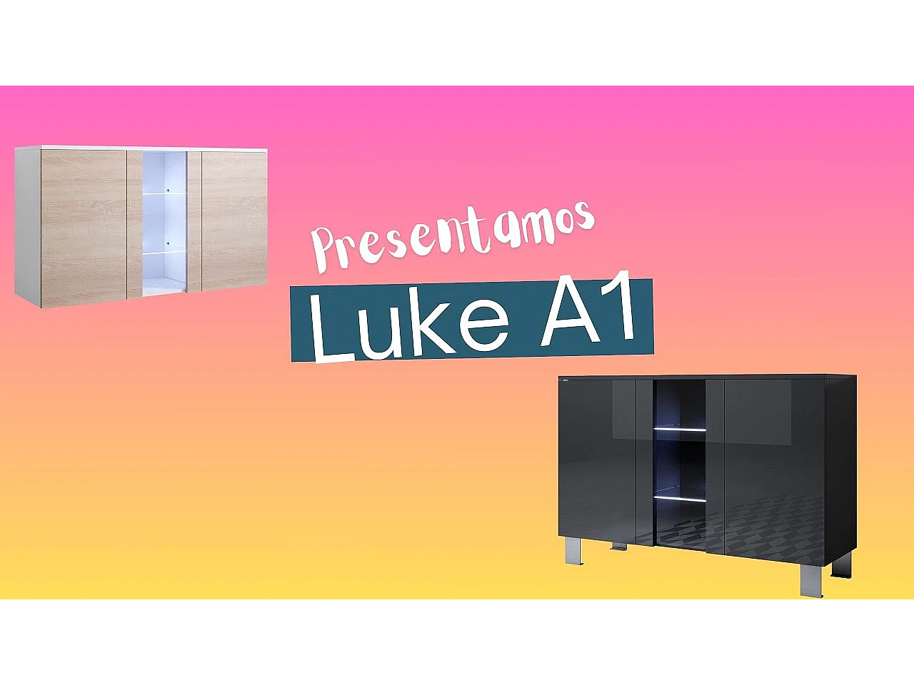 Aparador para Salón comedor en Blanco y Negro con LED 120x40x72cm Luke A1