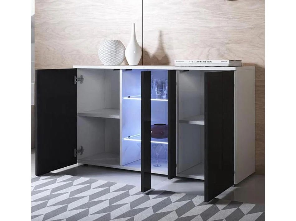 Aparador para Salón comedor en Blanco y Negro con LED 120x40x72cm Luke A1