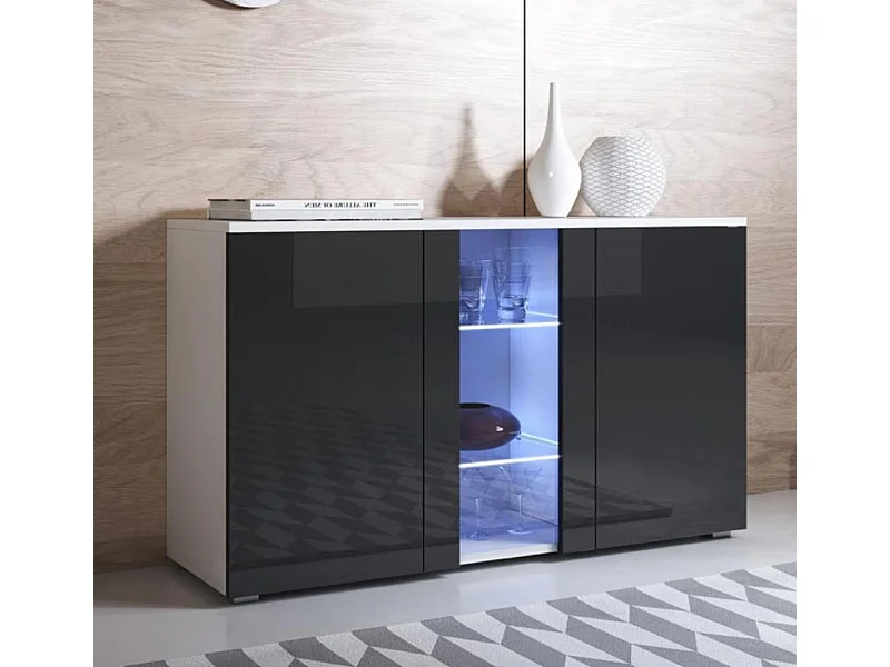 Aparador para Salón comedor en Blanco y Negro con LED 120x40x72cm Luke A1