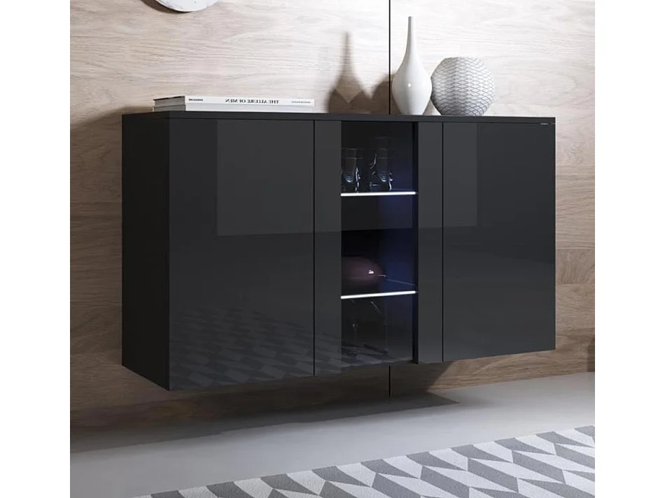 Aparador para Salón comedor en Negro con LED 120x40x70cm Luke A1