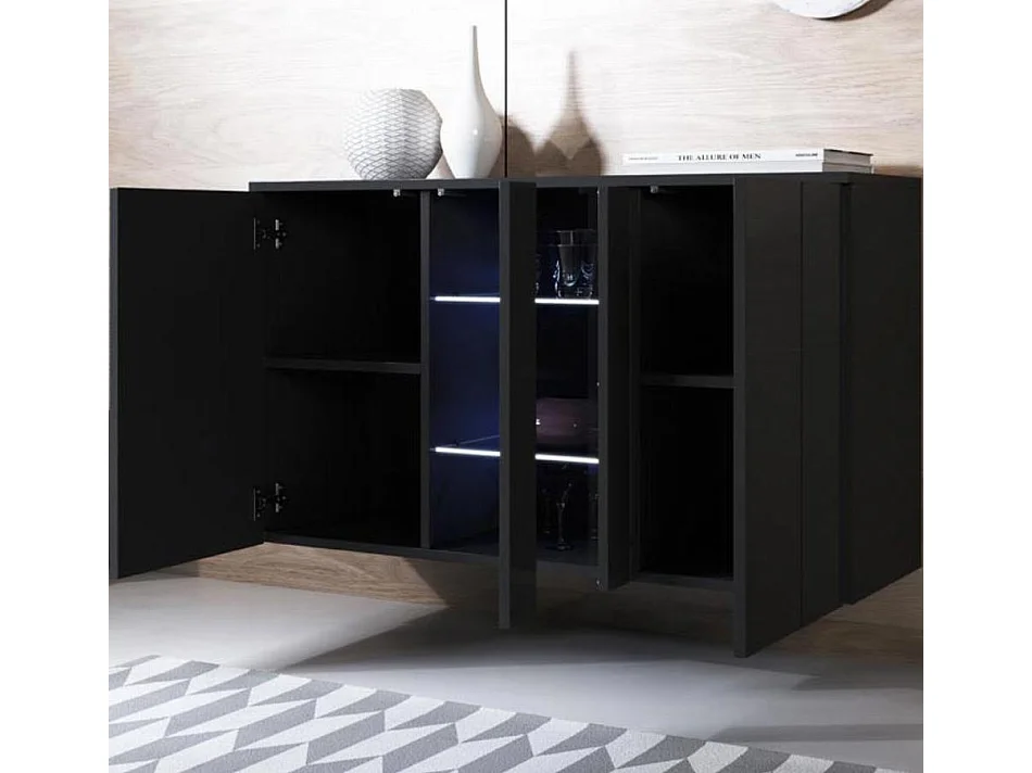 Aparador para Salón comedor en Negro con LED 120x40x70cm Luke A1