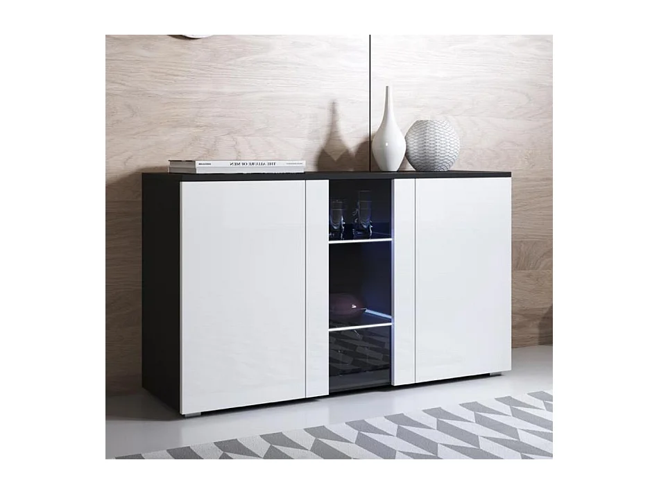 Bahut Buffet pour Salon Salle à manger en Noir et Blanc avec LED 120x40x72cm Luke A1
