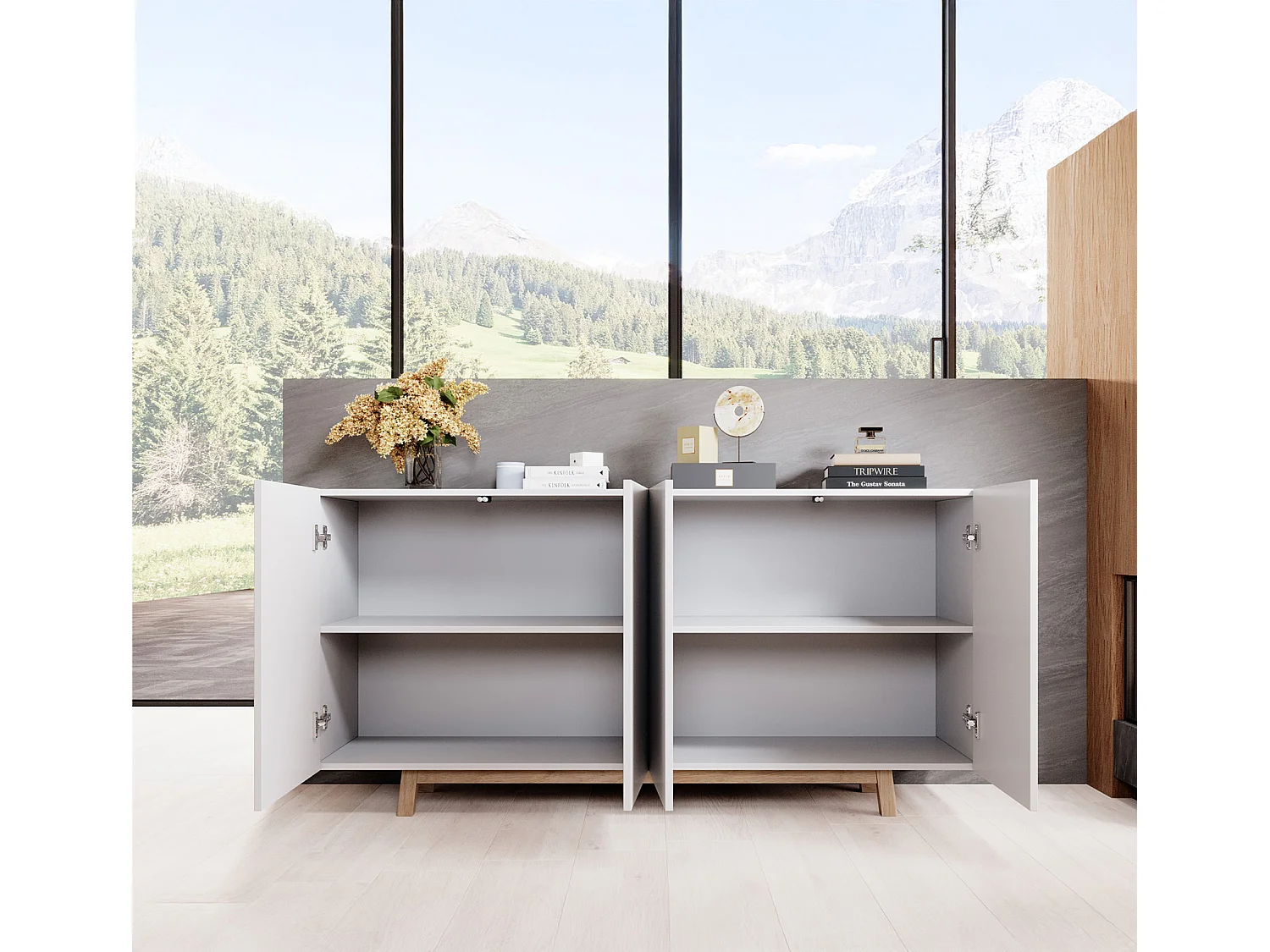 Bahut Buffet pour Salon Salle à manger en Blanc avec LED 160x40x79cm Siena