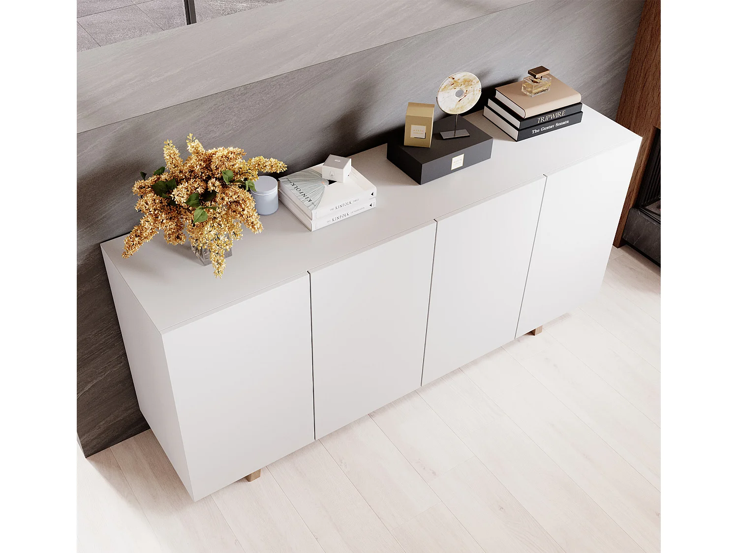 Bahut Buffet pour Salon Salle à manger en Blanc avec LED 160x40x79cm Siena