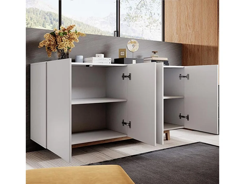 Bahut Buffet pour Salon Salle à manger en Blanc avec LED 160x40x79cm Siena