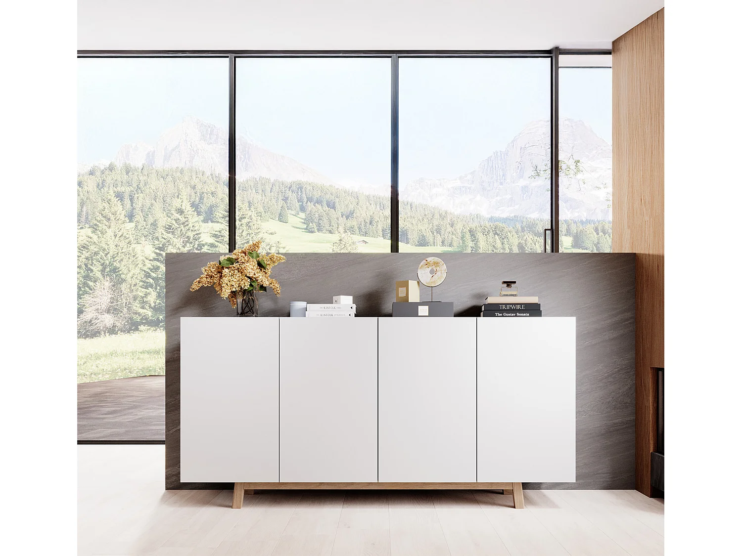 Bahut Buffet pour Salon Salle à manger en Blanc avec LED 160x40x79cm Siena