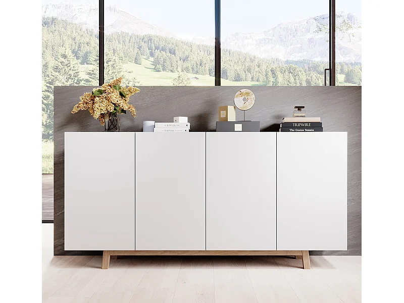 Bahut Buffet pour Salon Salle à manger en Blanc avec LED 160x40x79cm Siena