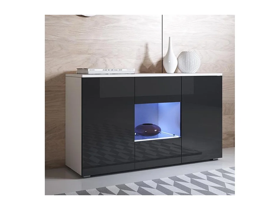 Bahut Buffet pour Salon Salle à manger en Blanc et Noir avec LED 120x40x72cm Luke A2