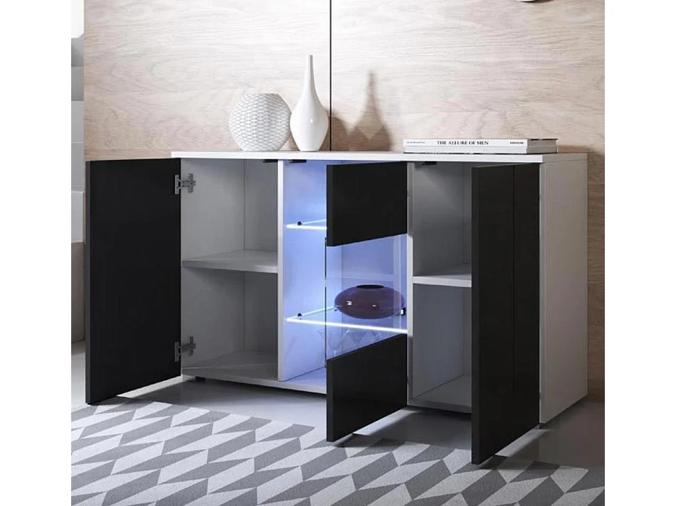 Aparador para Salón comedor en Blanco y Negro con LED 120x40x72cm Luke A2