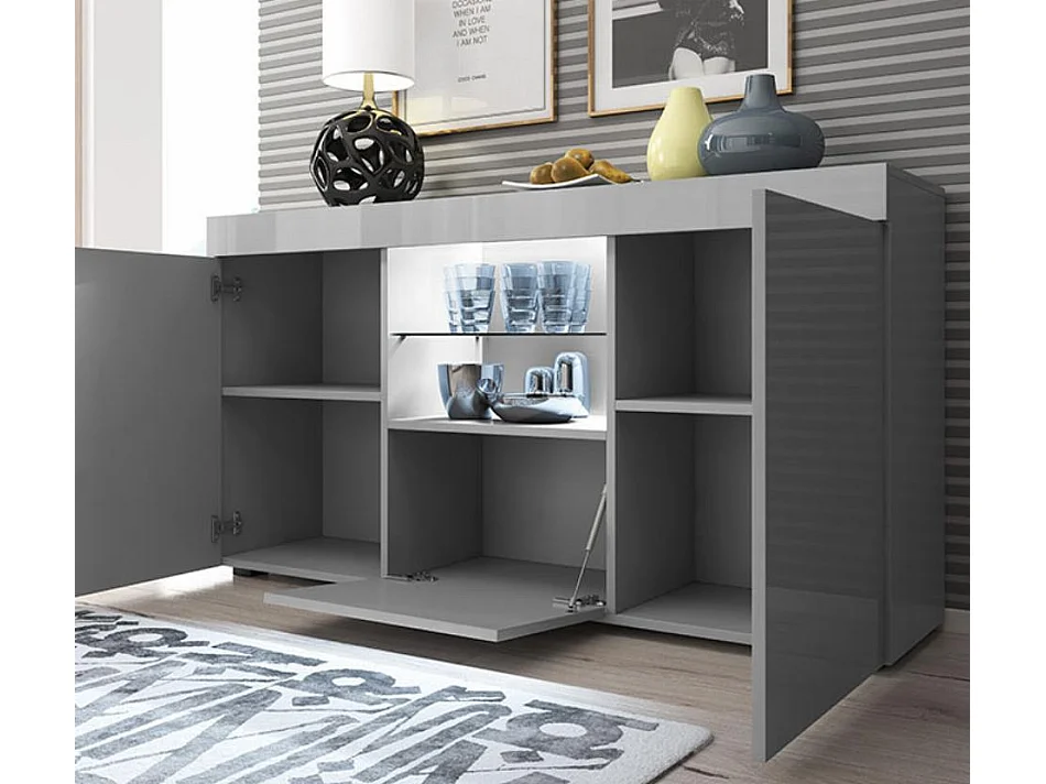 Bahut Buffet pour Salon Salle à manger en Gris avec LED 135x34x72cm Sefora