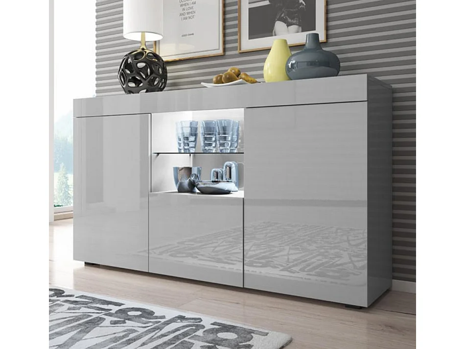 Bahut Buffet pour Salon Salle à manger en Gris avec LED 135x34x72cm Sefora
