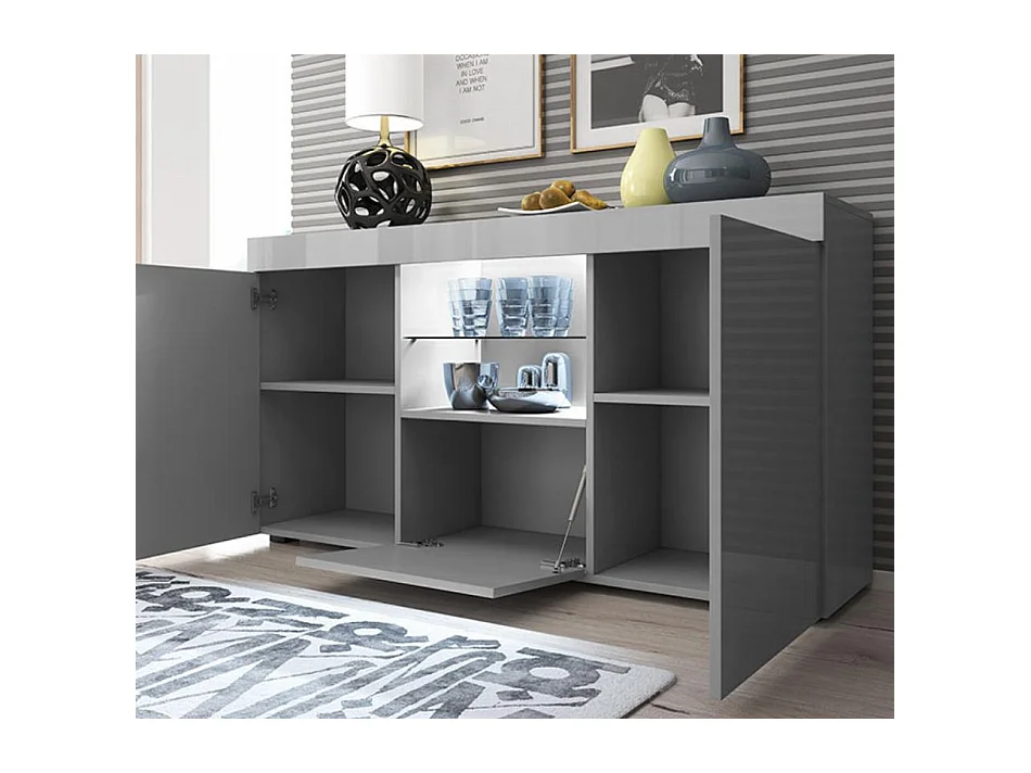 Bahut Buffet pour Salon Salle à manger en Gris avec LED 135x34x72cm Sefora