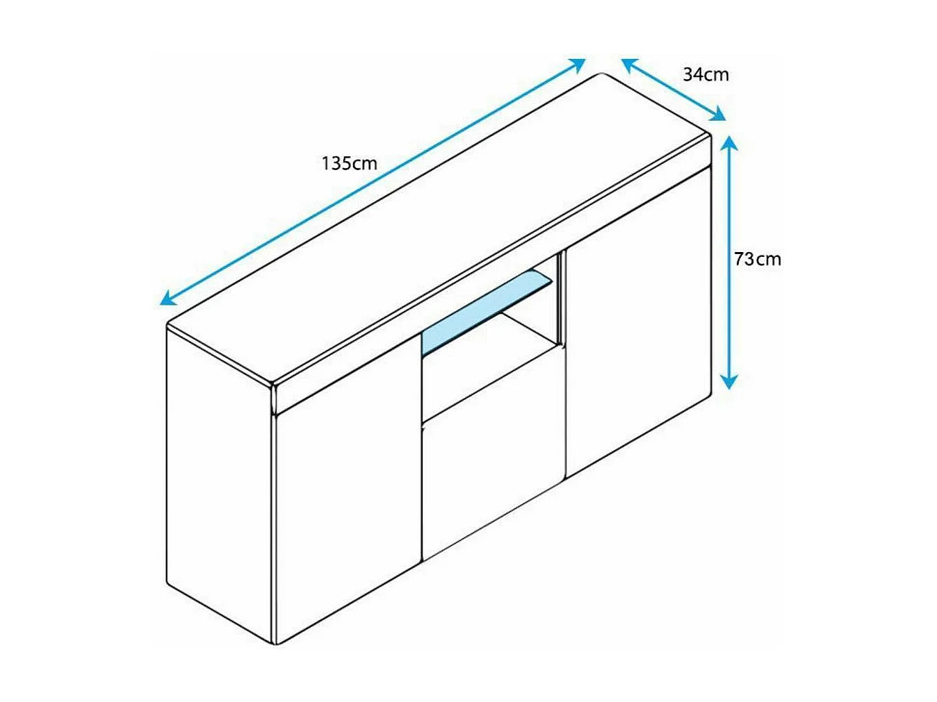 Aparador para Salón comedor en Blanco y Sonoma con LED 135x34x73cm Sefora