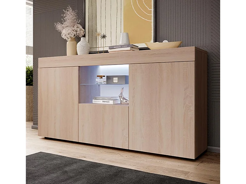 Bahut Buffet pour Salon Salle à manger en Sonoma avec LED 135x34x72cm Sefora