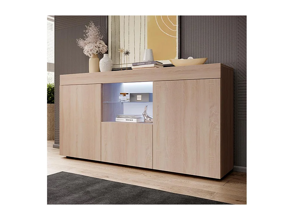 Bahut Buffet pour Salon Salle à manger en Sonoma avec LED 135x34x72cm Sefora