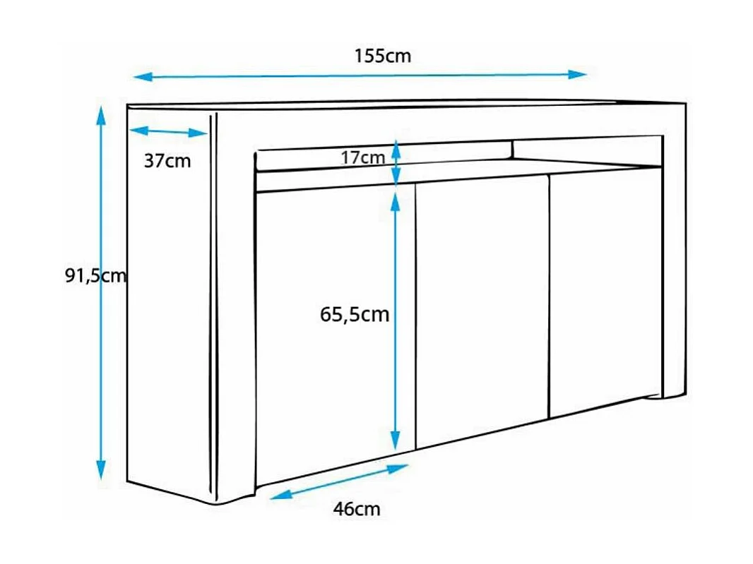Bahut Buffet pour Salon Salle à manger en Blanc et Sonoma avec LED 155x37x91,5cm Aker