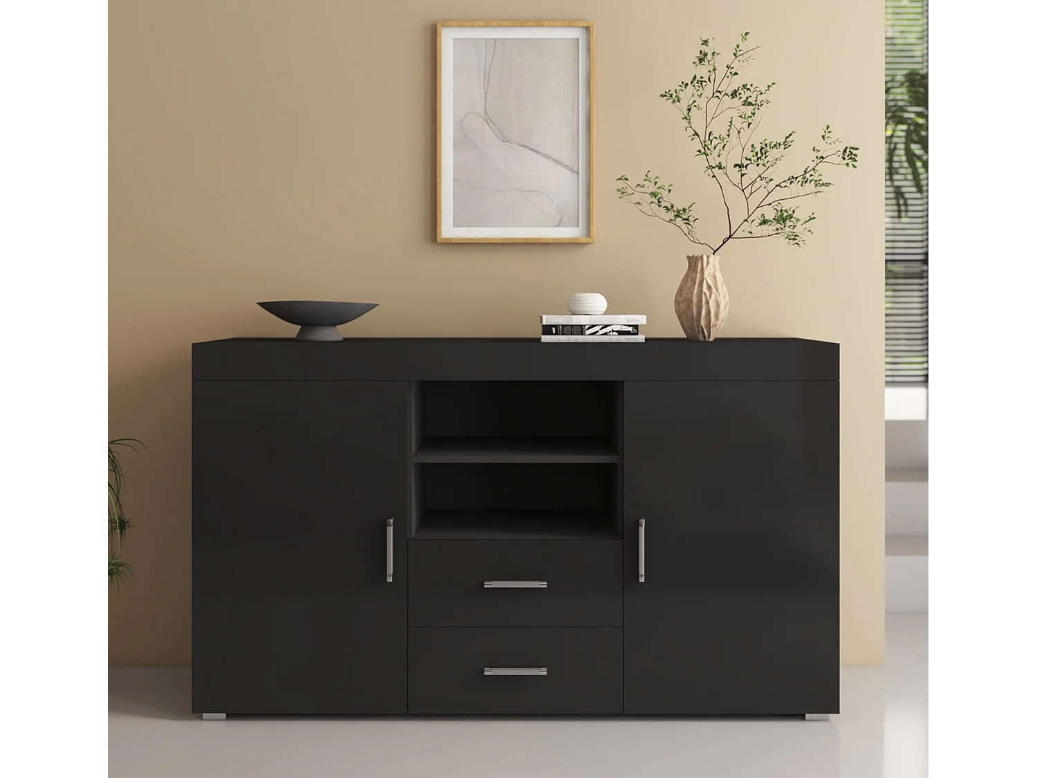 Aparador para Salón comedor en Negro 140x40x80cm Roque