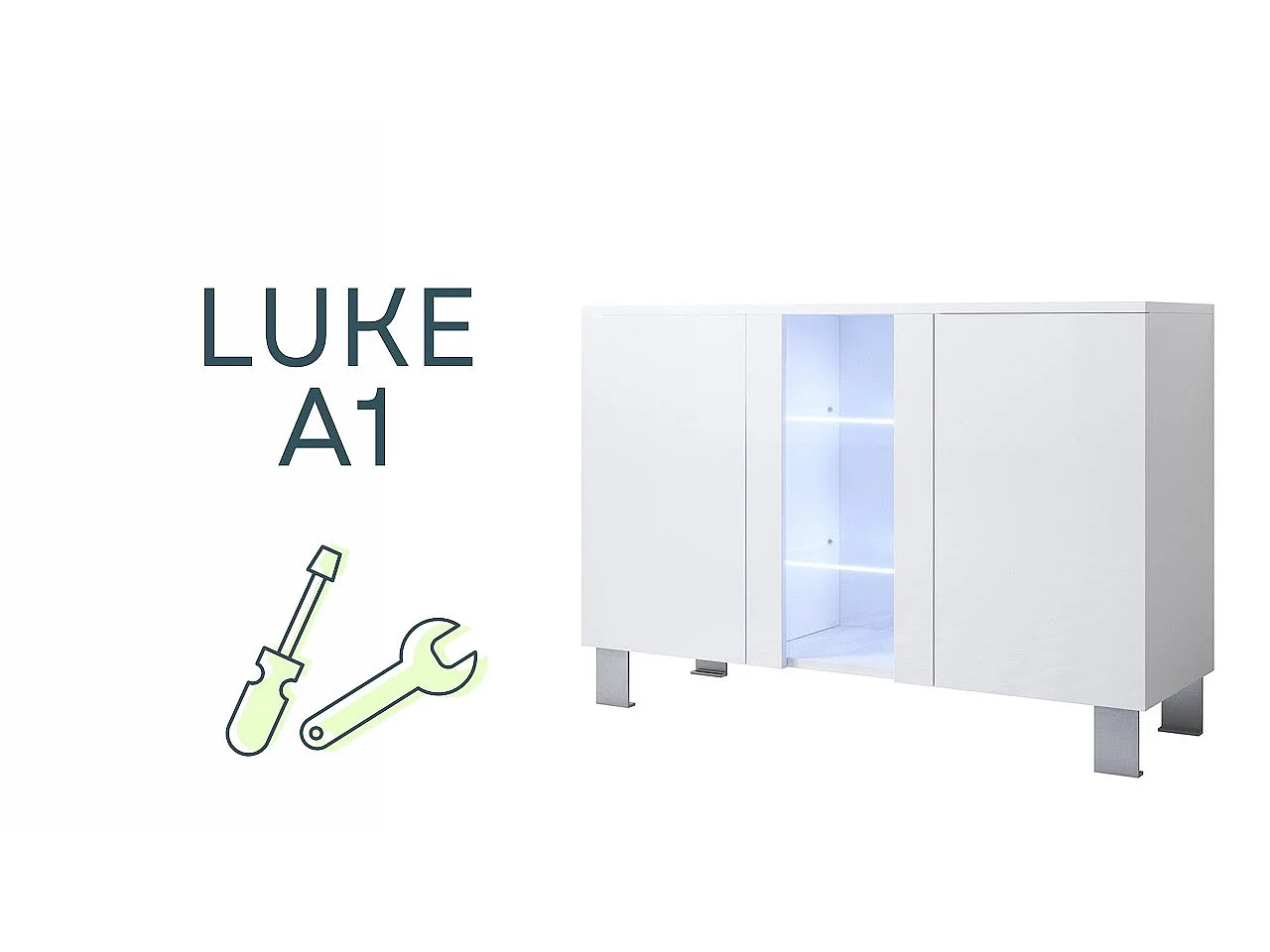 Bahut Buffet pour Salon Salle à manger en Blanc avec LED 120x40x82cm Luke A1