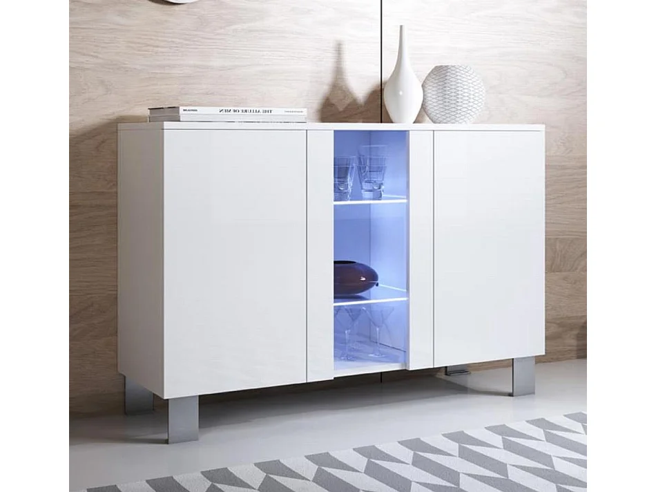 Bahut Buffet pour Salon Salle à manger en Blanc avec LED 120x40x82cm Luke A1